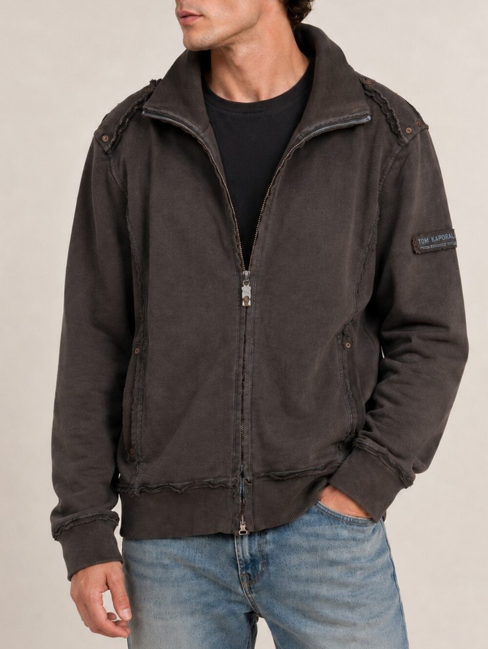Esprit de Corp Mens L Distressed Brown Full Zip Bomber Jacket  Military Vtg Y2K